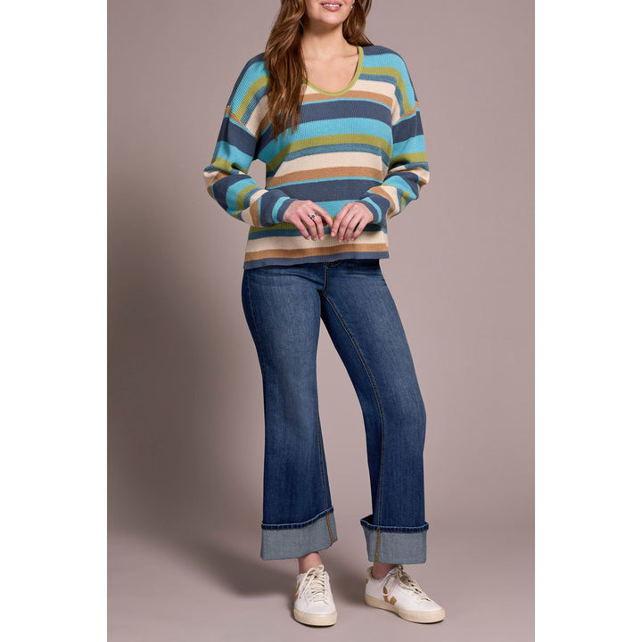 Pull gaufré à col en U en coton peigné