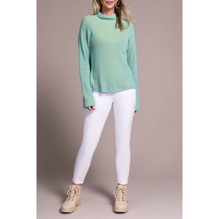 Pull col cheminée côtelé bicolore en coton peigné