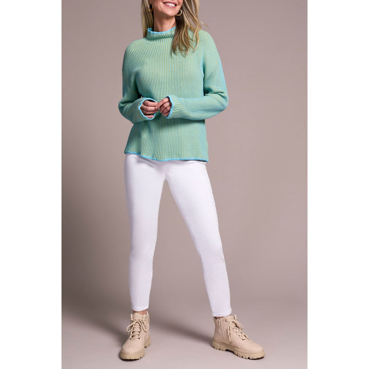 Pull col cheminée côtelé bicolore en coton peigné