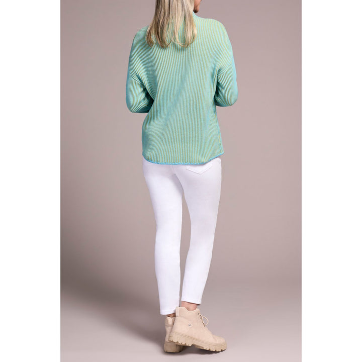 Pull col cheminée côtelé bicolore en coton peigné