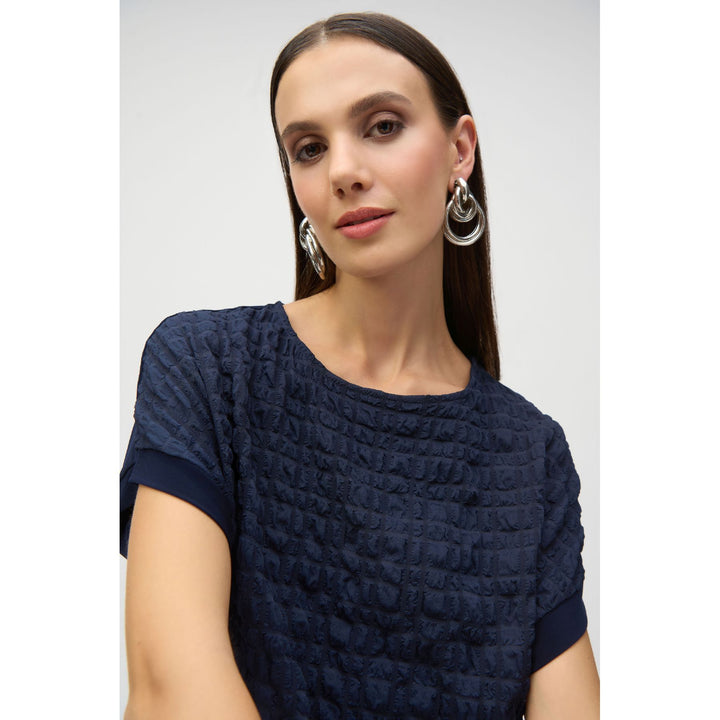 Top recto de punto sedoso y jacquard con burbujas