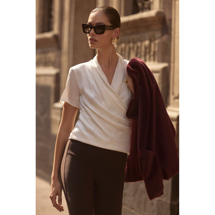 Satin And Silky Knit Wrap Top