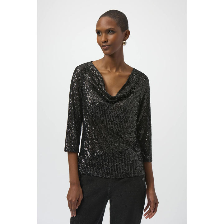 Haut droit en tricot à paillettes et tricot soyeux