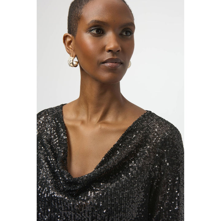 Haut droit en tricot à paillettes et tricot soyeux