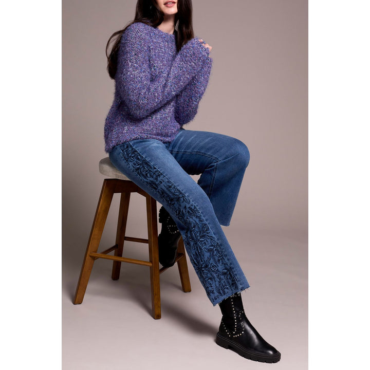 Suéter con mangas abullonadas y hombros caídos con pestañas difusas