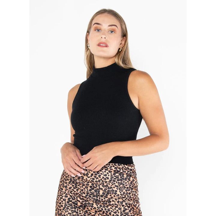 Bamboo Rib Sleeveless Mock Neck Top