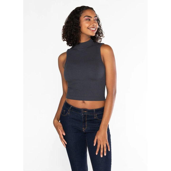 Bamboo Rib Sleeveless Mock Neck Top