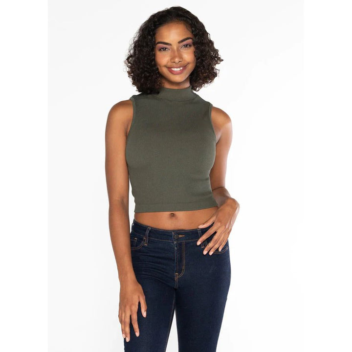 Bamboo Rib Sleeveless Mock Neck Top