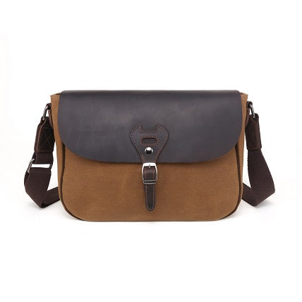 Bolso bandolera de lona con ribete de piel