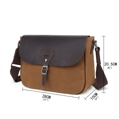 Bolso bandolera de lona con ribete de piel