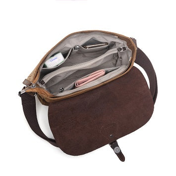 Bolso bandolera de lona con ribete de piel