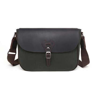 Bolso bandolera de lona con ribete de piel