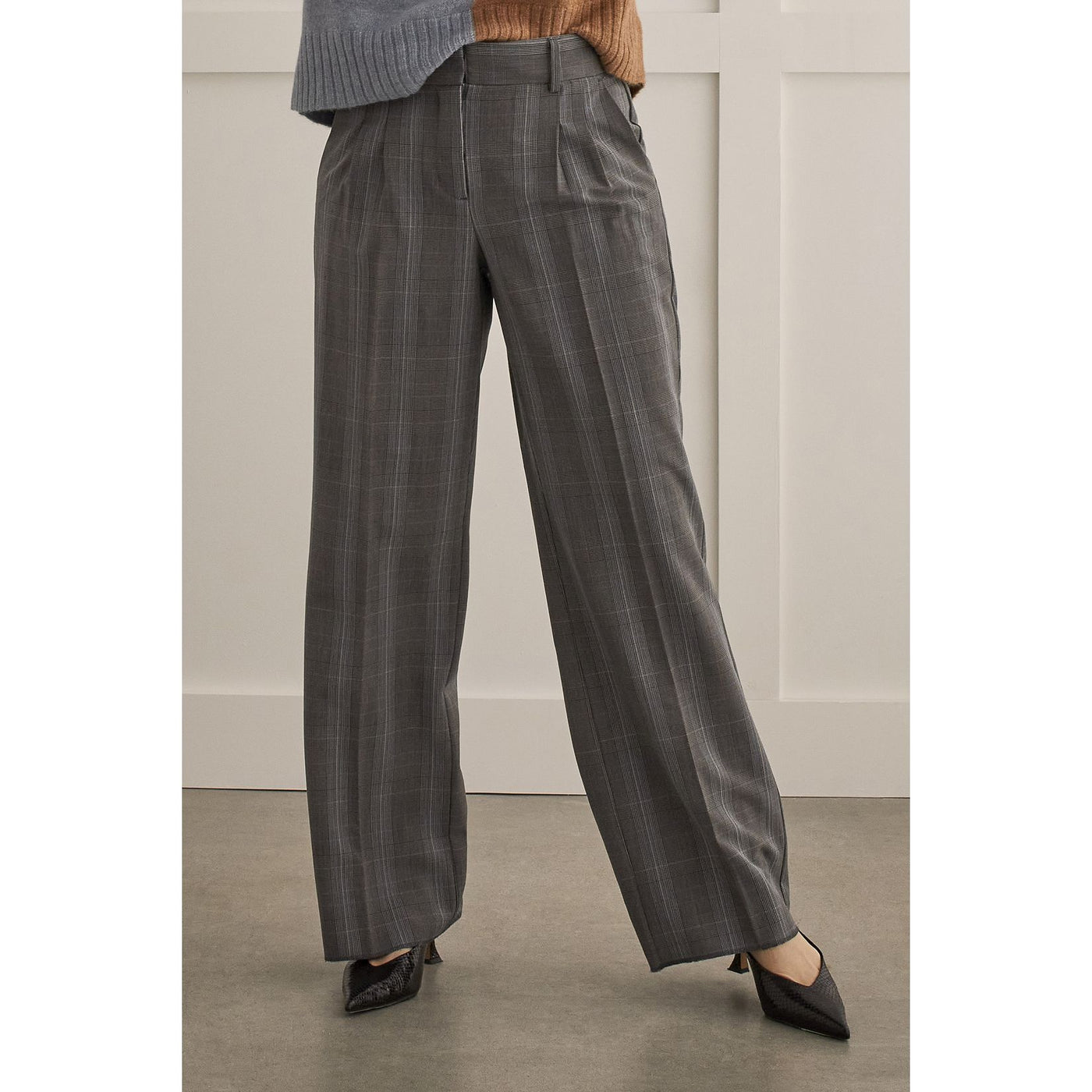 Pleated Plaid Wide-Leg Trouser