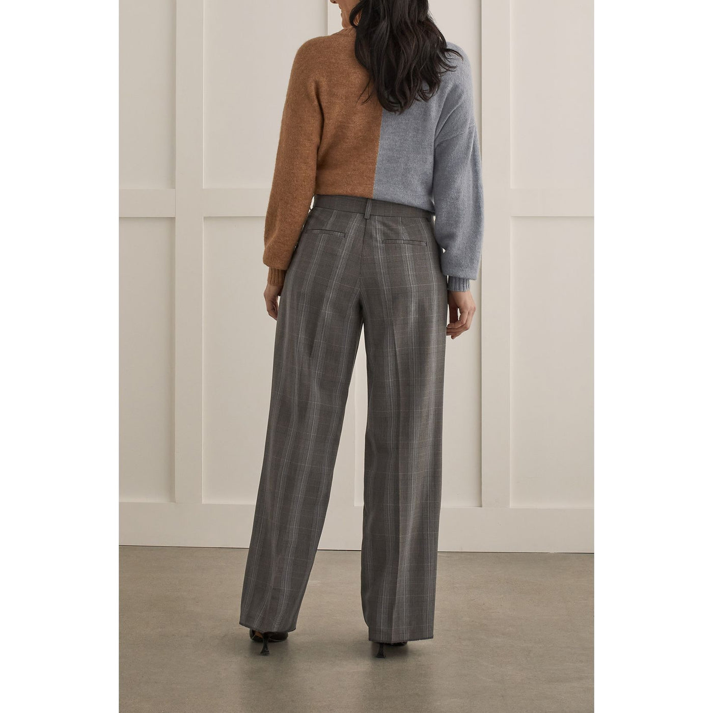 Pleated Plaid Wide-Leg Trouser