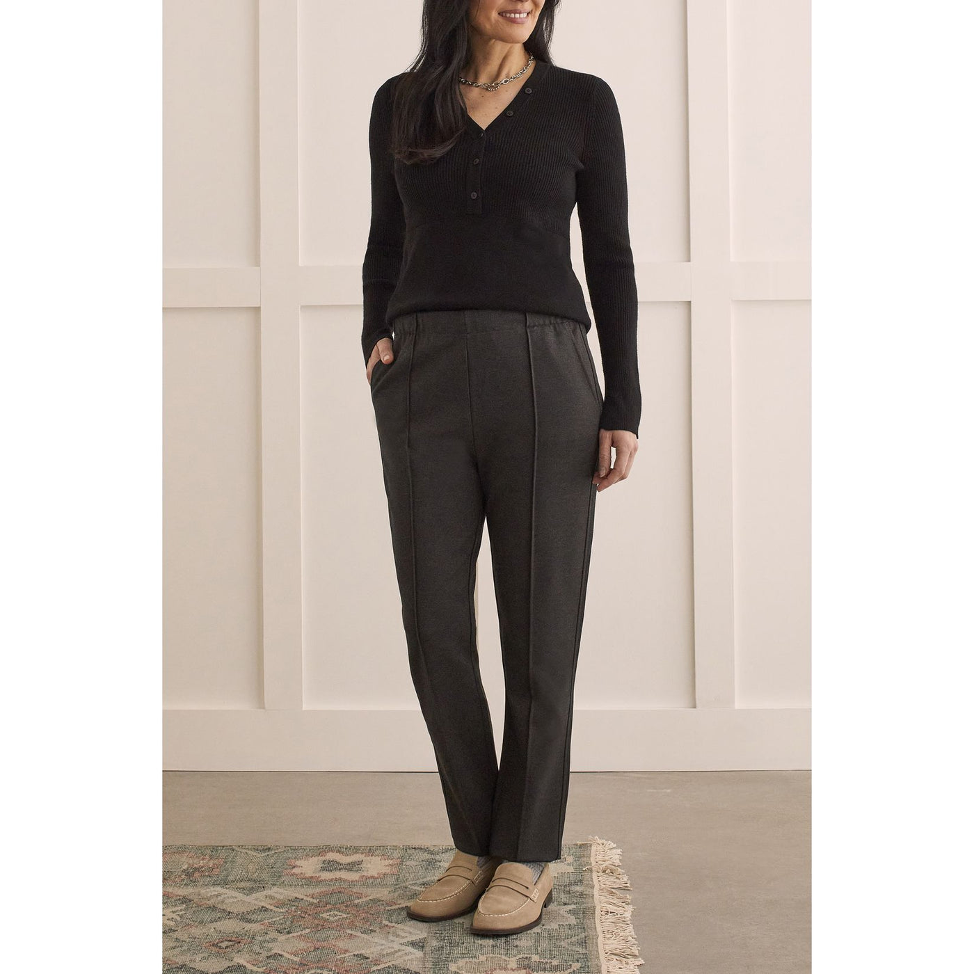 Heathered Ponte Pull-on Straight Leg Pant