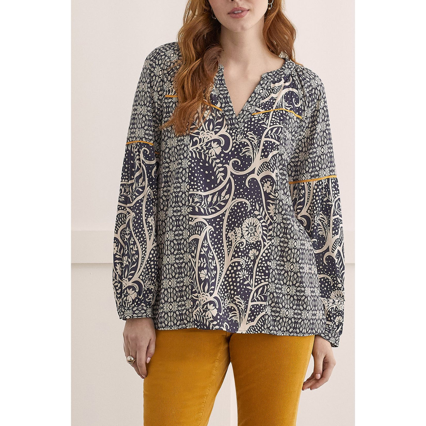 Printed Poplin Notch Neck Blouse