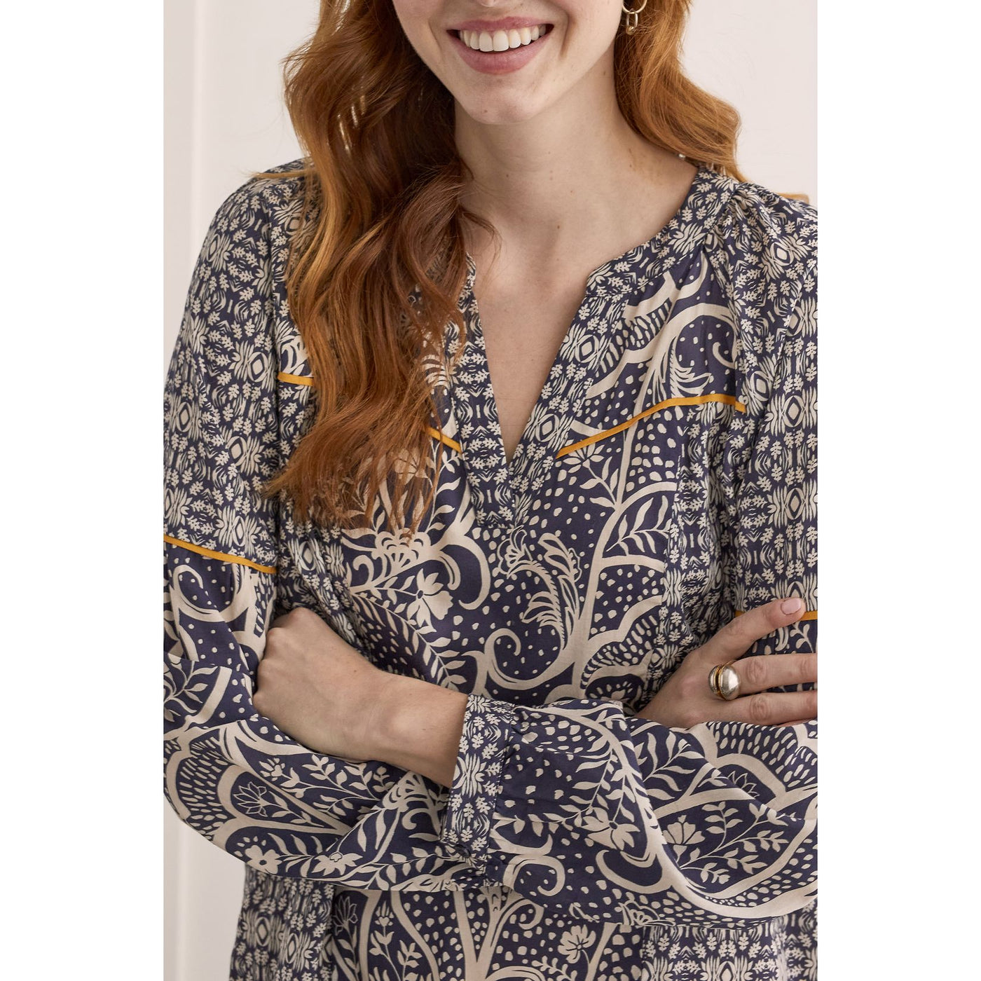 Printed Poplin Notch Neck Blouse