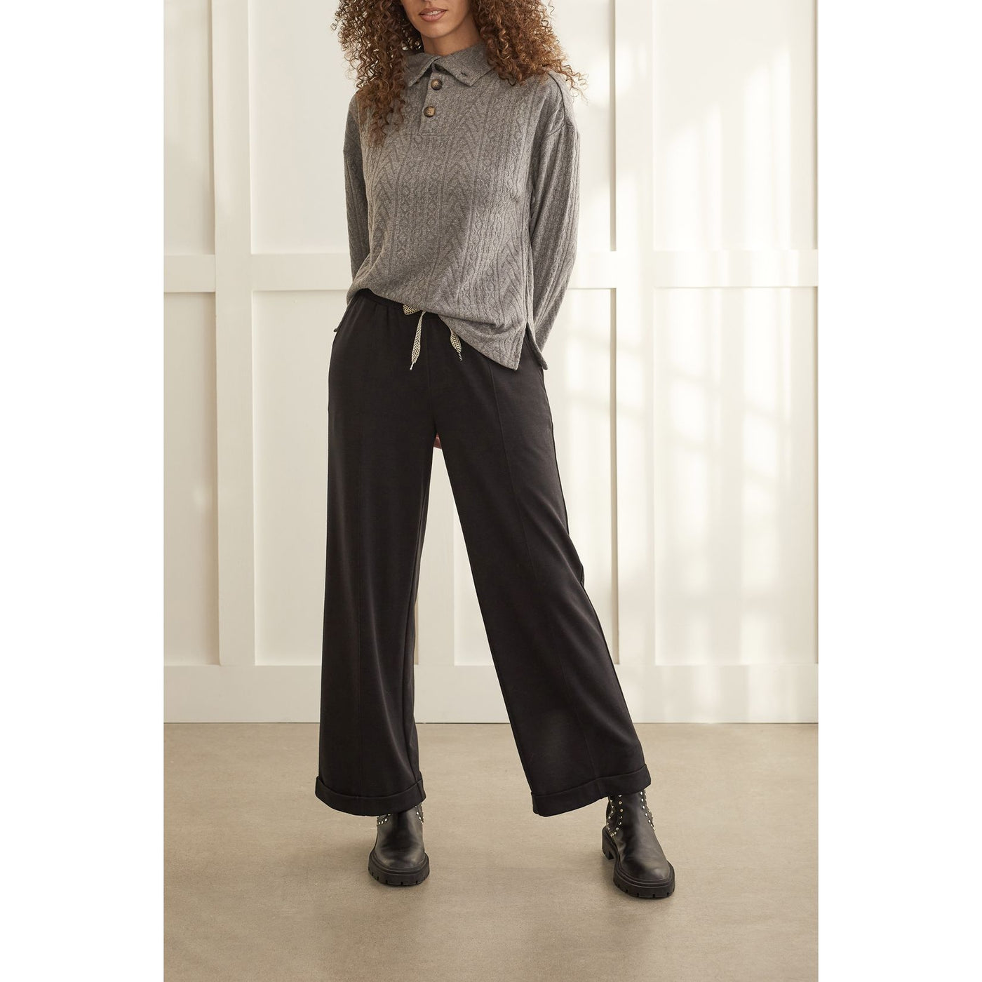 Soft Knit Funnel Neck Top w/ Buttons