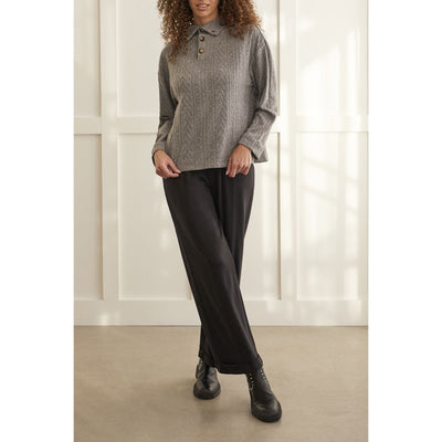 Soft Knit Funnel Neck Top w/ Buttons