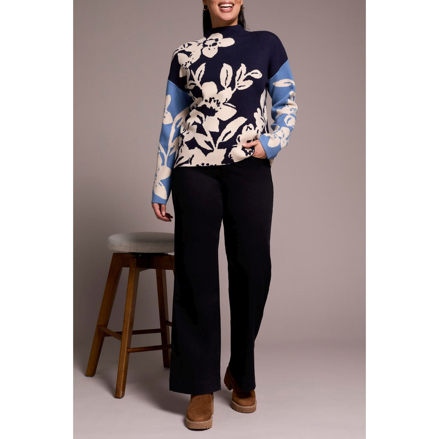 Pull col cheminée en jacquard