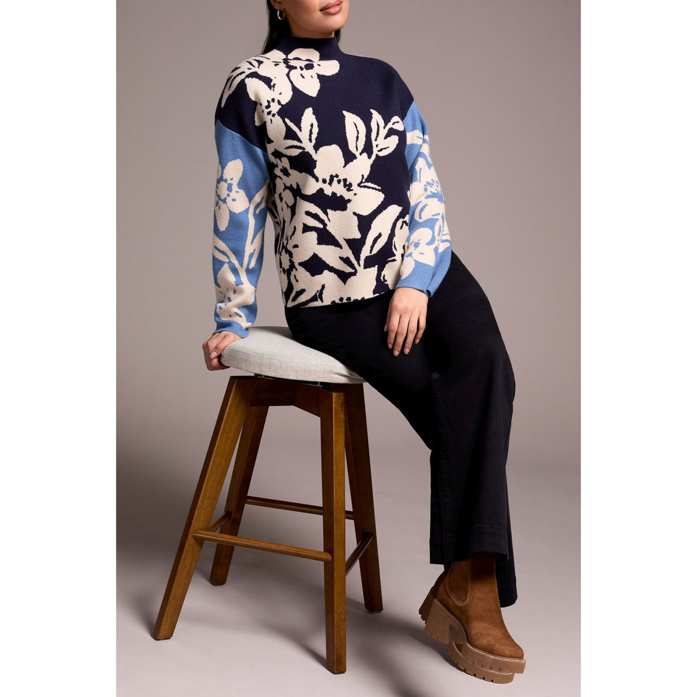 Pull col cheminée en jacquard
