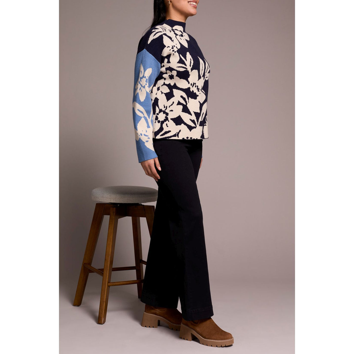 Pull col cheminée en jacquard