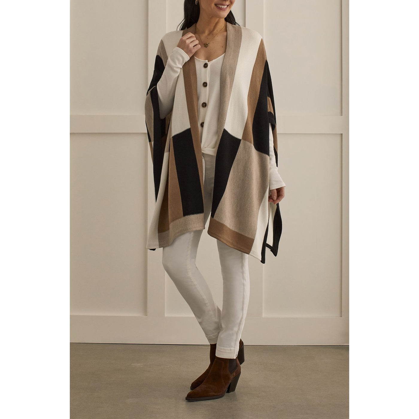 Colour Block Poncho Cape