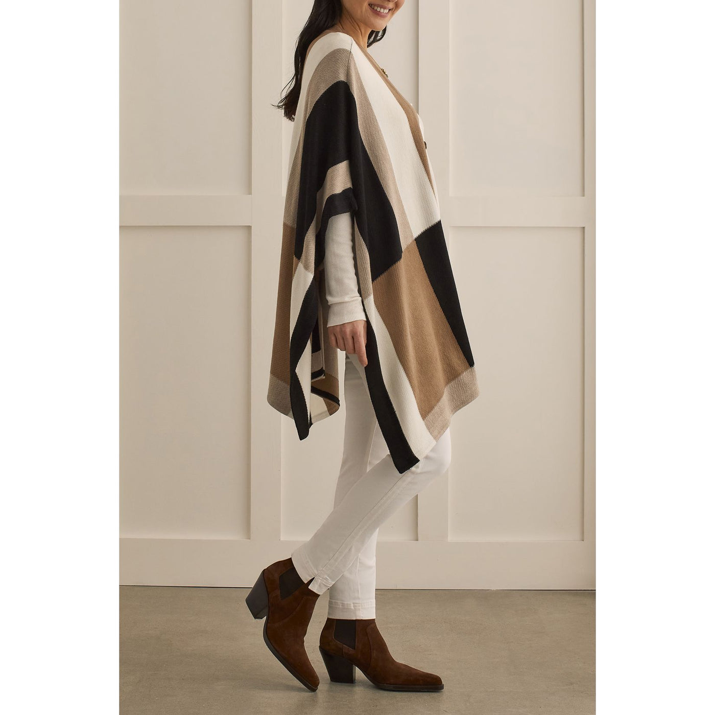 Colour Block Poncho Cape