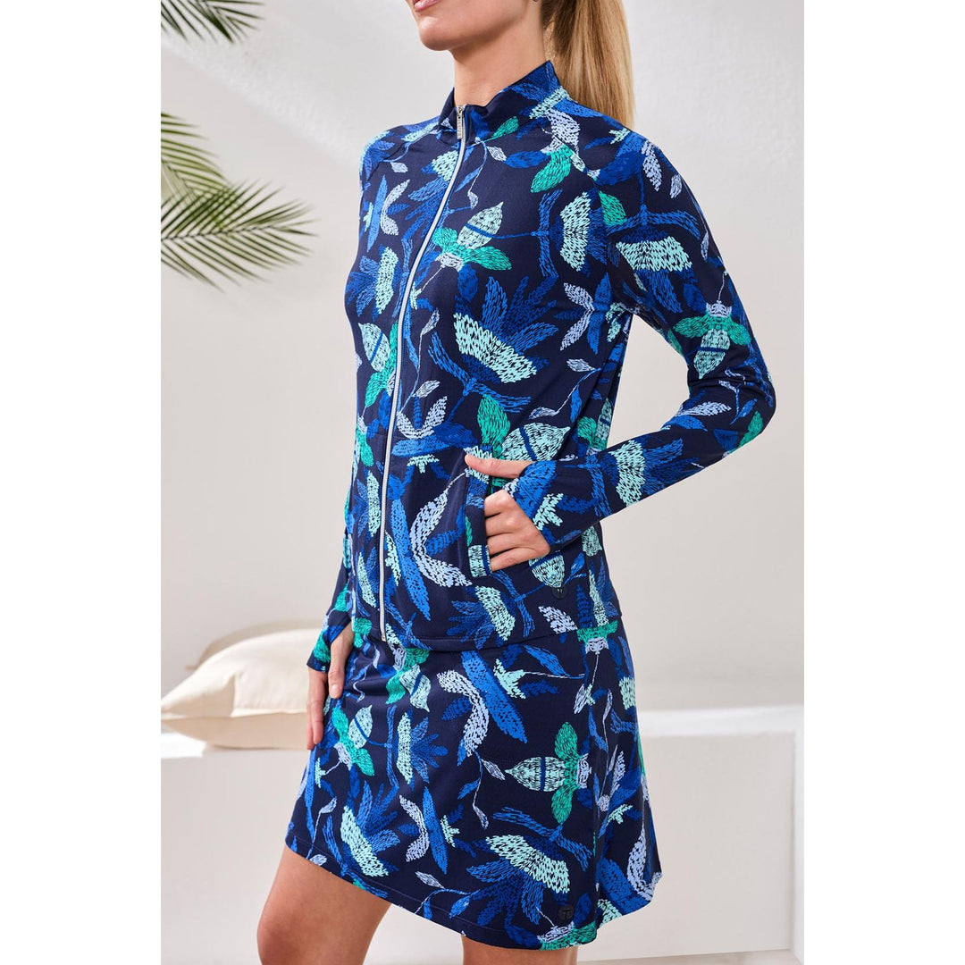 Printed L/S Mock Neck Cardigan