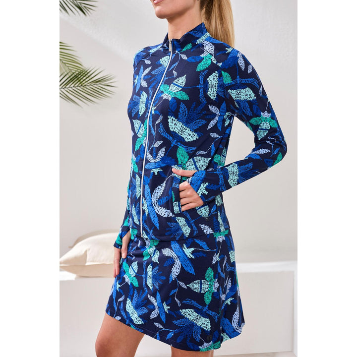 Printed L/S Mock Neck Cardigan