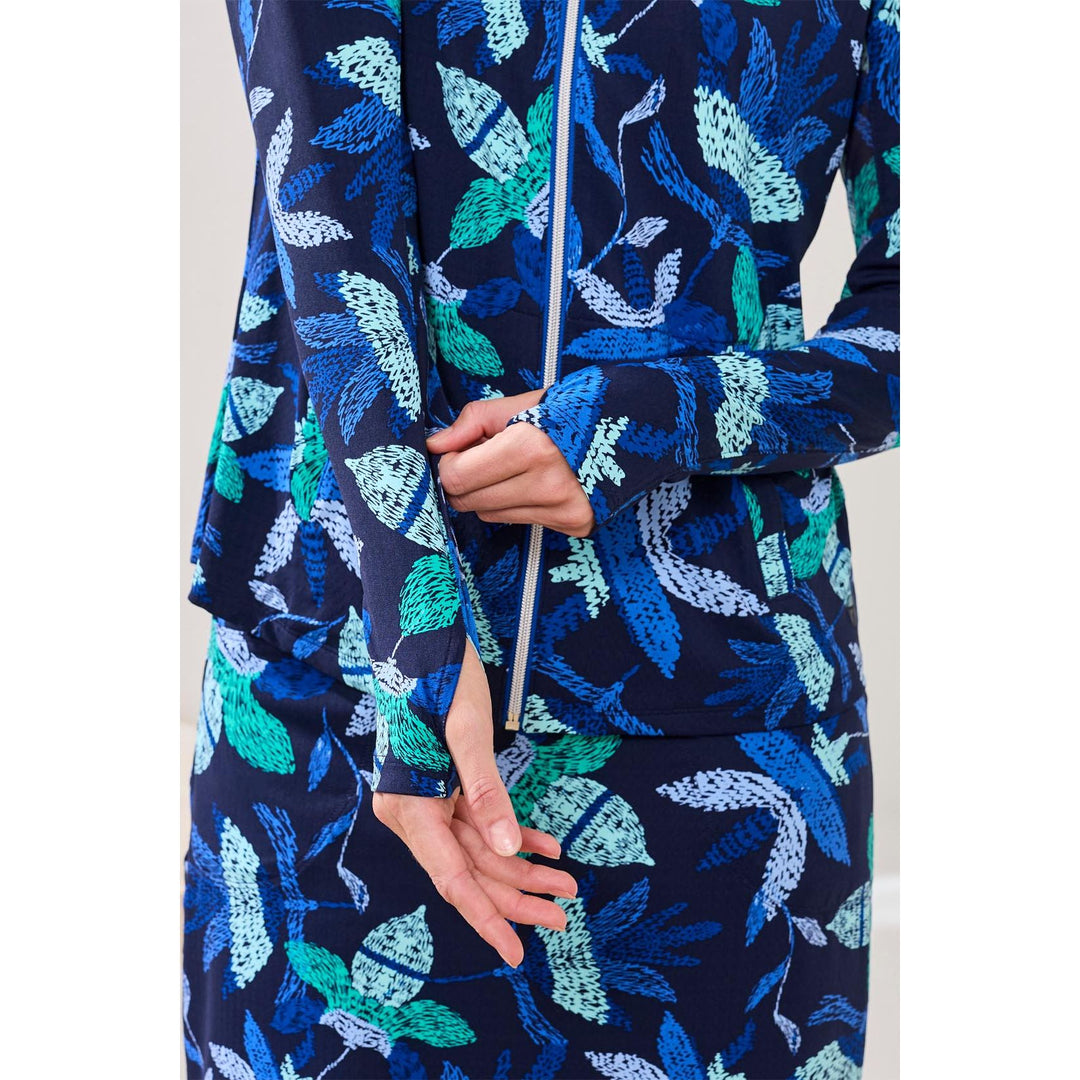 Printed L/S Mock Neck Cardigan