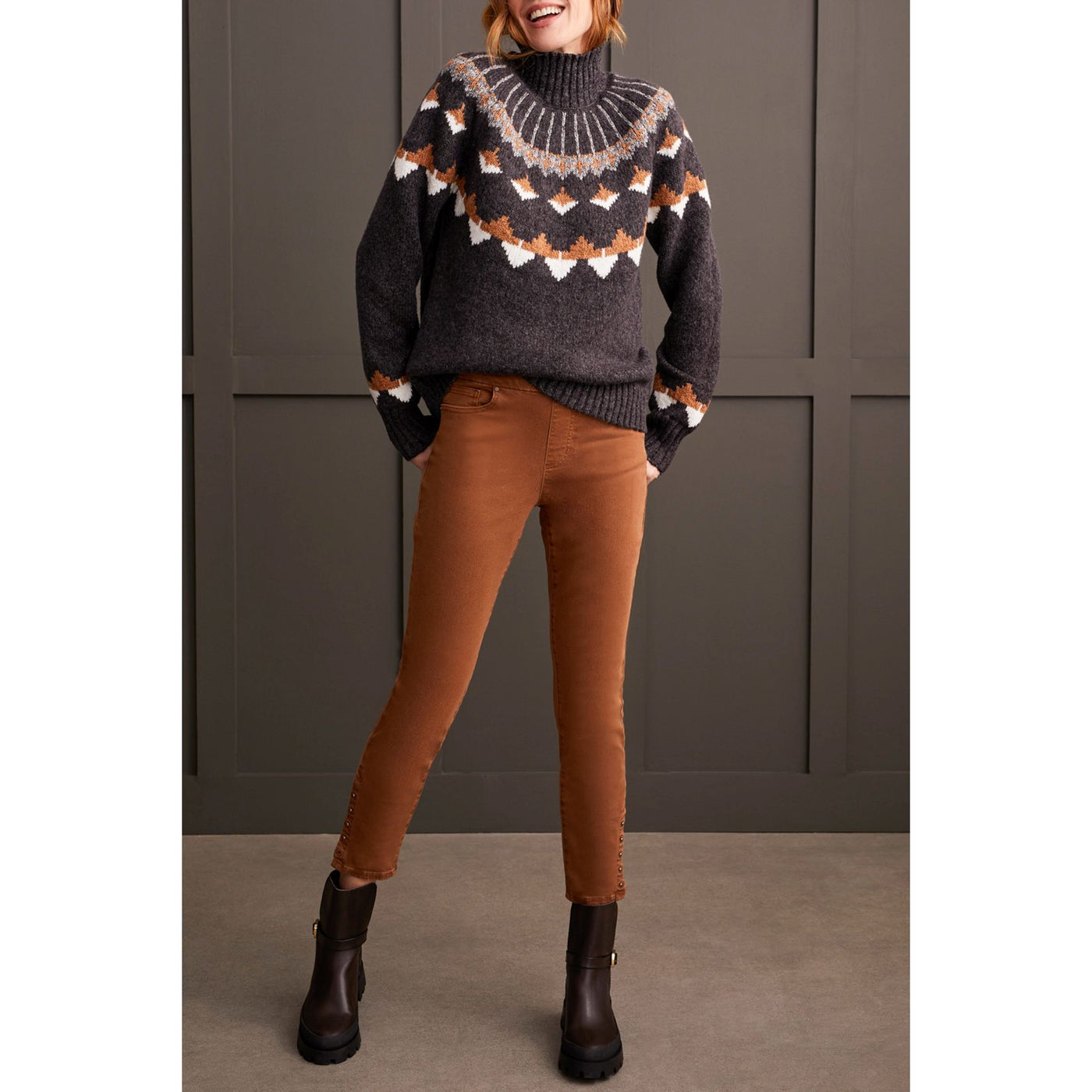 Mock Neck Intarsia Sweater