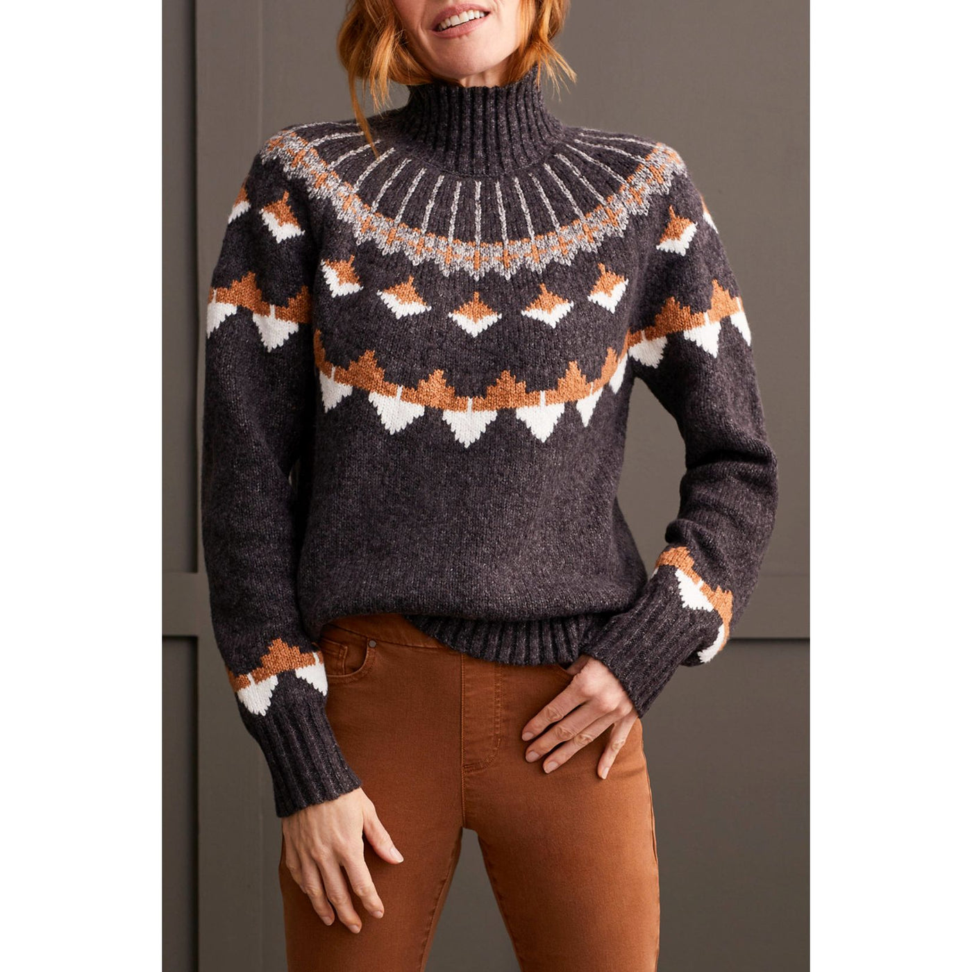 Mock Neck Intarsia Sweater