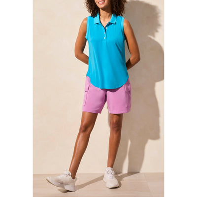 Sleeveless Polo Top w/ Scalloped Edge