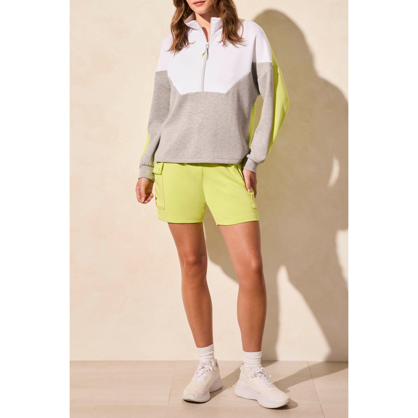 Techno Lux Colour Block 1/4 Zip Mock Neck Top