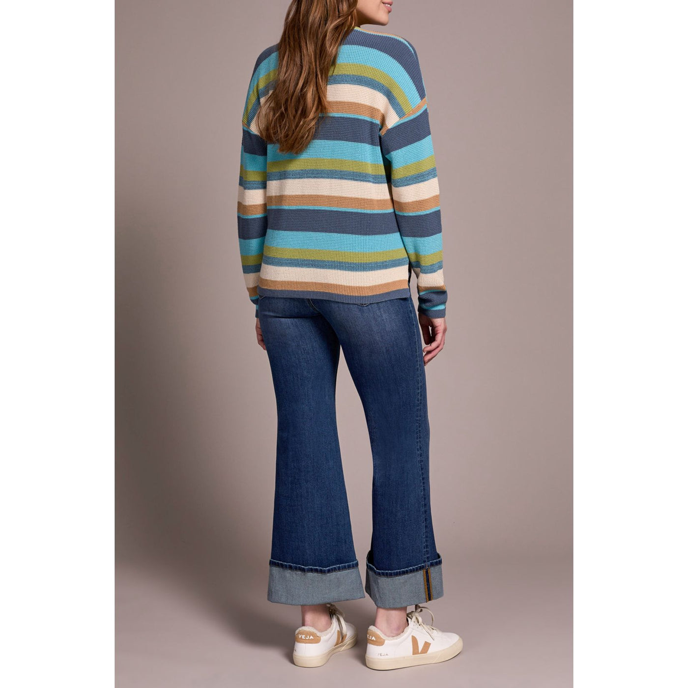 Combed Cotton U-Neck Waffle Sweater