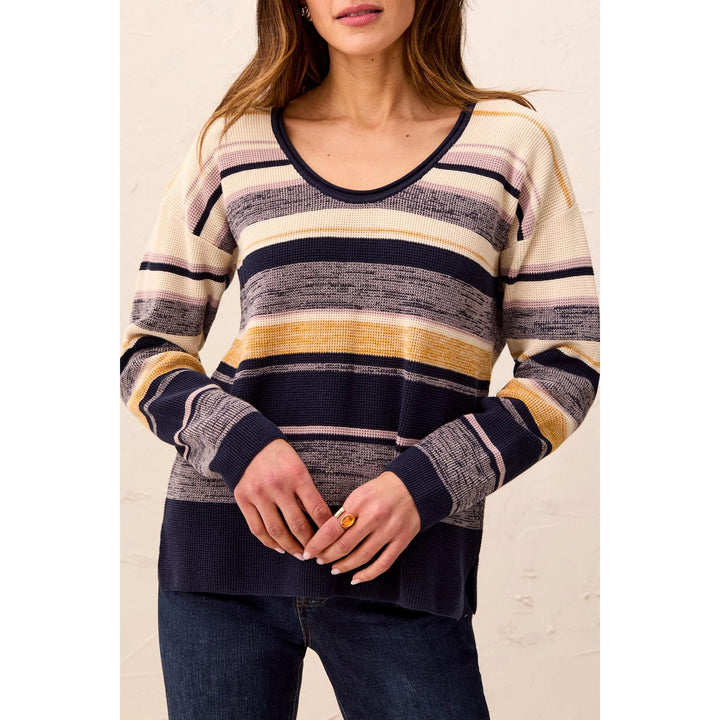 Combed Cotton U-Neck Waffle Sweater