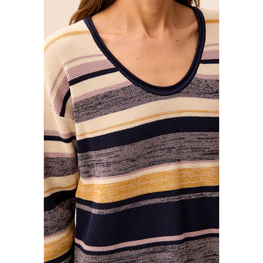 Combed Cotton U-Neck Waffle Sweater