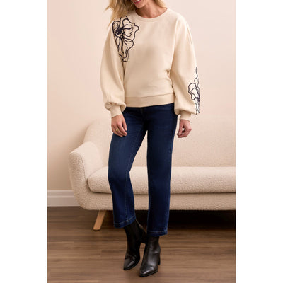 Crew Sweater Top w/Embroidery