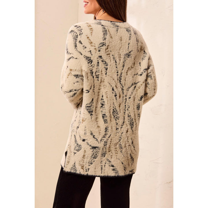 Fuzzy Animal Print V-Neck Sweater