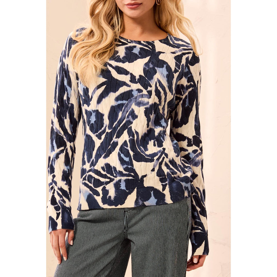 Printed Cable Cotton Crew Neck Sweater