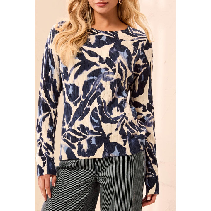 Printed Cable Cotton Crew Neck Sweater