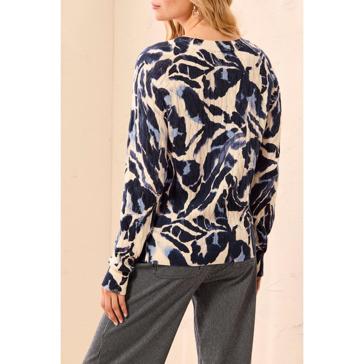 Printed Cable Cotton Crew Neck Sweater
