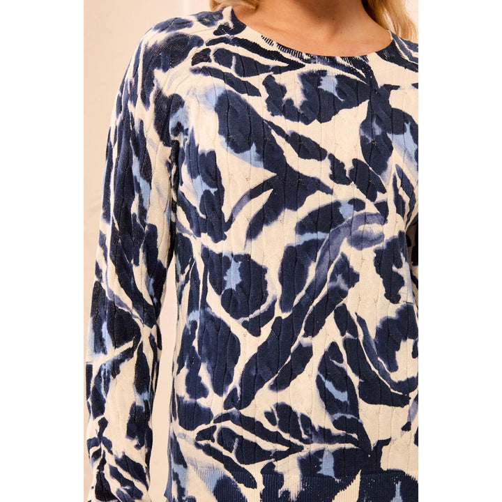Printed Cable Cotton Crew Neck Sweater