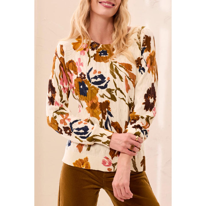 Printed Cable Cotton Crew Neck Sweater