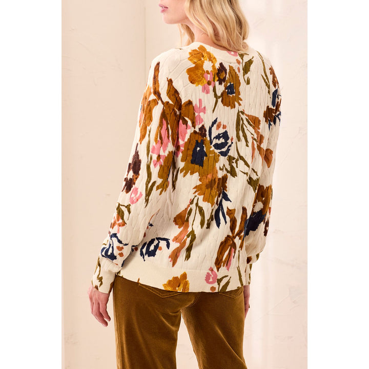 Printed Cable Cotton Crew Neck Sweater