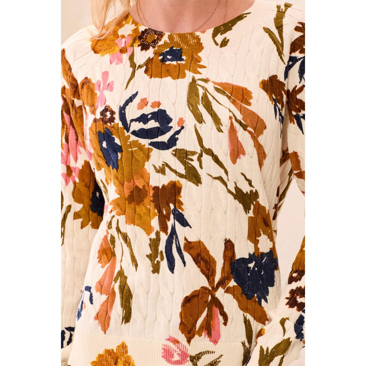 Printed Cable Cotton Crew Neck Sweater