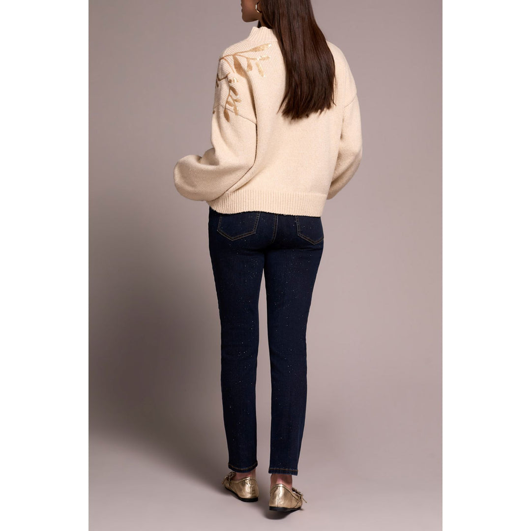 Sequin Floral Applique Mock Neck Sweater