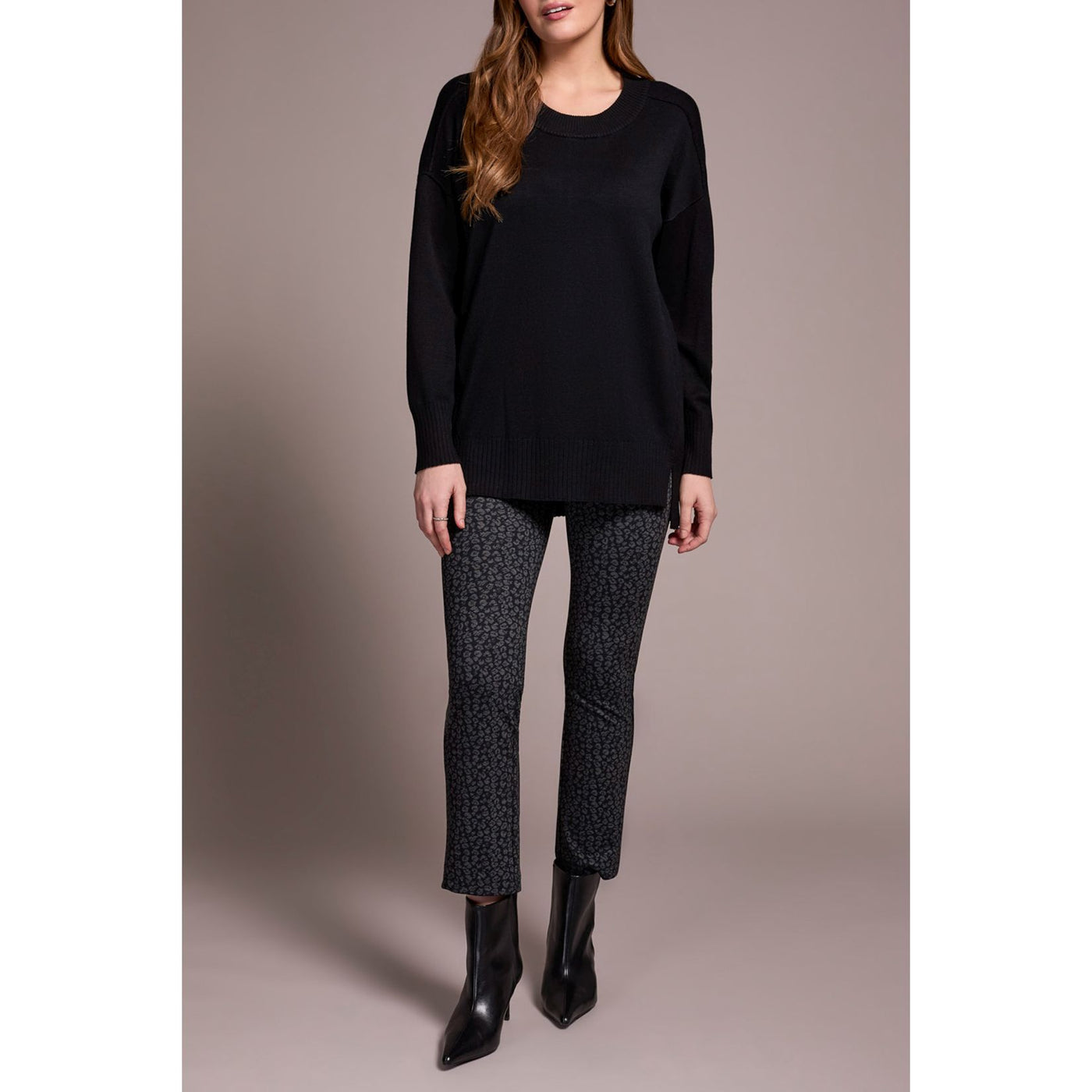 Drop Shoulder Crew Neck Tunic Sweater
