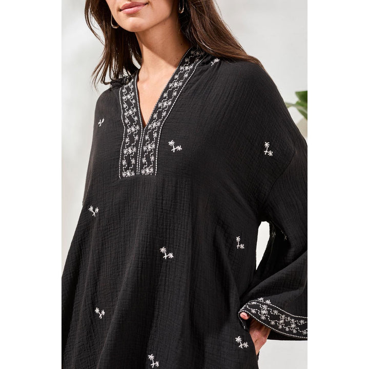 3/4 Sleeve Tunic Dress w/ Embroidery